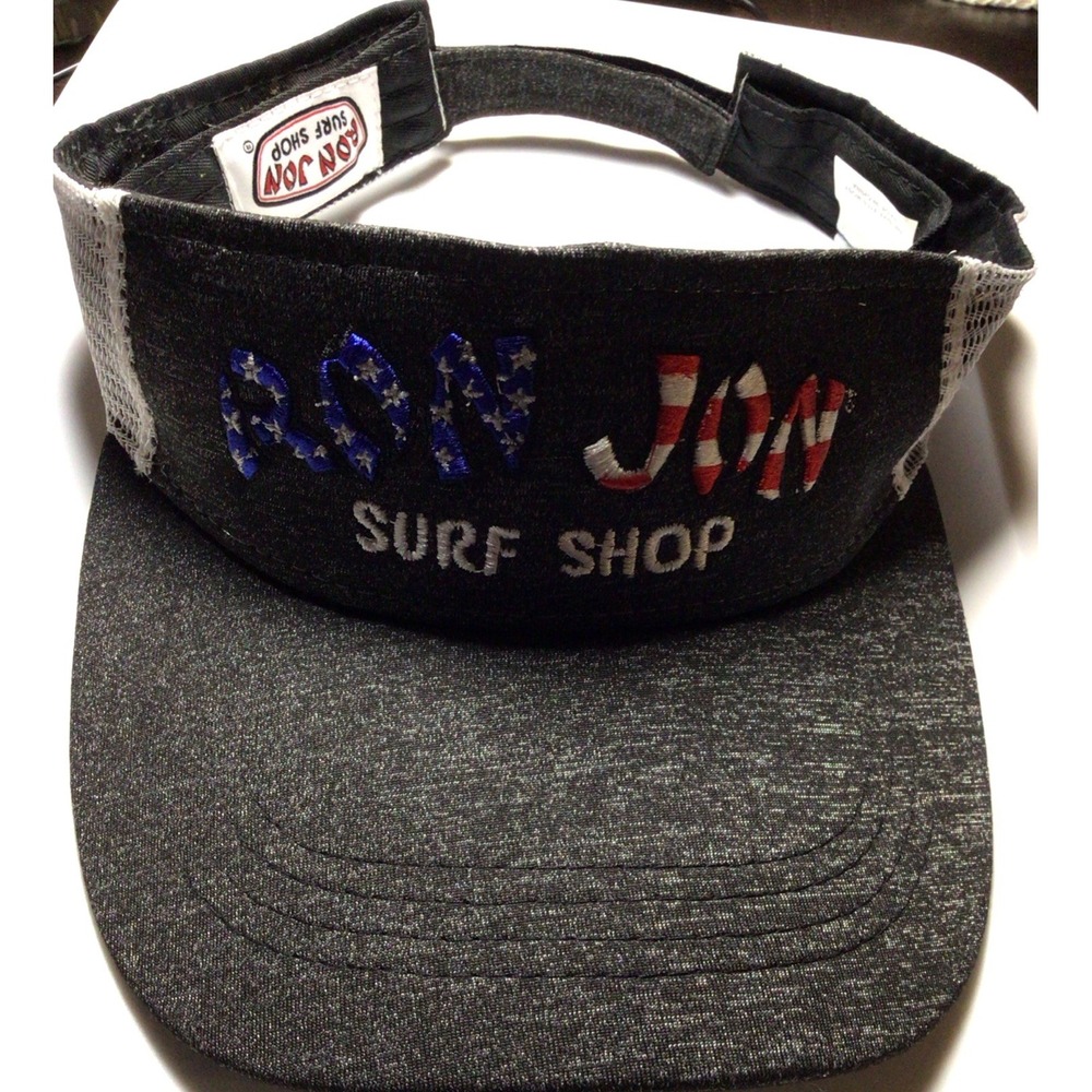 RON JON‎ Surf Shop Visor Black Stars and Strip Lettering Mesh Adjustable Strap